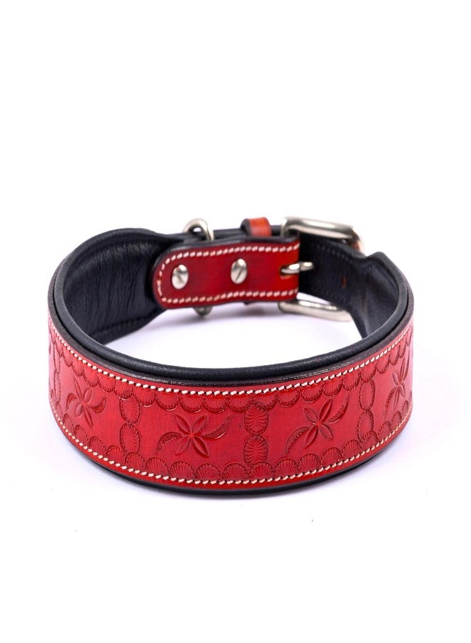 ADIL'S Red Tooling Dog Collar 1.5 Inch Width Suitable For Medium&Large Dogs,Leather Dog Collar With Strong Metal Buckle&D-Ring For Leashes And Id Card,Sizes: M,Red - Image 1